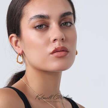 KELMALL 18K Gold Hoop Statement Earrings for Women Twisted Triangle Stud Earring Lightweight