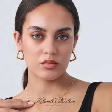 KELMALL 18K Gold Hoop Statement Earrings for Women Twisted Triangle Stud Earring Lightweight