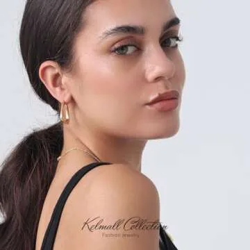 KELMALL 18K Gold Hoop Statement Earrings for Women Twisted Triangle Stud Earring Lightweight