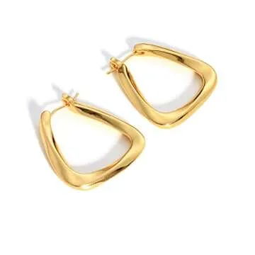KELMALL 18K Gold Hoop Statement Earrings for Women Twisted Triangle Stud Earring Lightweight