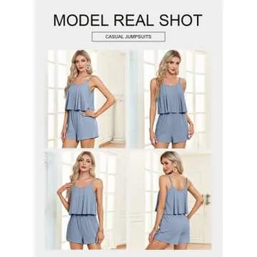 BLENCOT Women's Summer Short Rompers Spaghetti Strap Sleeveless Ruffle Casual Flowy Jumpsuits Sky Blue M, BLBW6411648-4-M