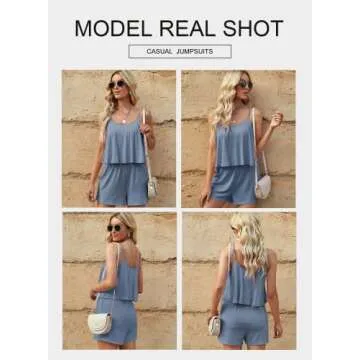 BLENCOT Women's Summer Short Rompers Spaghetti Strap Sleeveless Ruffle Casual Flowy Jumpsuits Sky Blue M, BLBW6411648-4-M