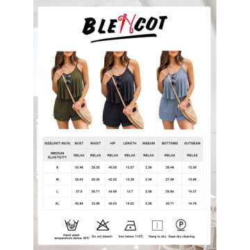 BLENCOT Women's Summer Short Rompers Spaghetti Strap Sleeveless Ruffle Casual Flowy Jumpsuits Sky Blue M, BLBW6411648-4-M