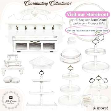 Decorative Tray [Set of 3] Wooden Tiered Tray Stand Display Risers - Tiered Tray Decor for Tabletop Use, Kitchen Island, Coffee Bar - Wood Risers, Beaded Pedestal Stand Farmhouse Kitchen Decor (White)