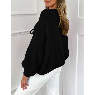PRETTYGARDEN Women's Tie Front Bow Cardigan Sweaters Chunky Knit Long Puff Sleeve Trendy Fall Winter...
