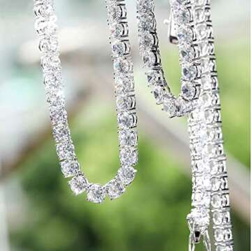 16 Inch Tennis Necklace 18K White Gold Plated | 4.0mm Round Cubic Zirconia Cut Faux Diamond Tennis Chain for Men and Women