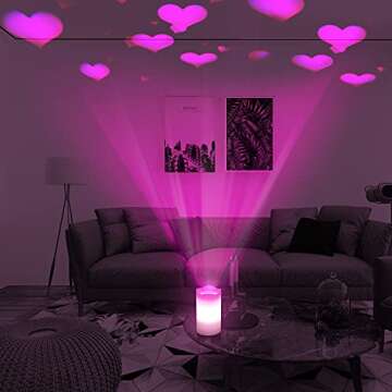 XingsLight Flameless Candles Valentine Romantic Pink Heart Projector Lights Battery Operated Night L...