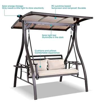 Cozy 2-Seater Outdoor Swing with Solar Lights