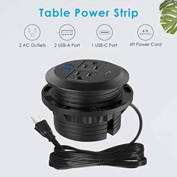 Recessed Power Grommet with AC Outlets, 20W Fast Charging USB-C Port - Flush-Mount for Desktop,Works...