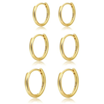 LYSphoenix Small Gold Hoop Huggie Earrings Set for Women 14K Gold Plated Earrings Hypoallergenic for...