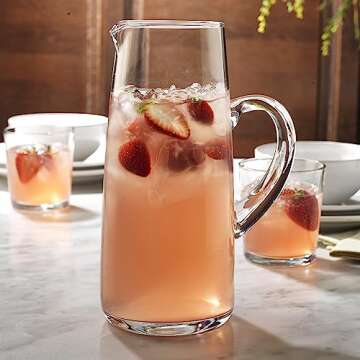 Glass Water Pitcher with Spout – 67 Oz Elegant Serving Carafe for Water, Juice, Sangria, Lemonade, and Cocktails – Clear Glass Beverage Pitcher.