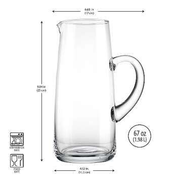 Glass Water Pitcher with Spout – 67 Oz Elegant Serving Carafe for Water, Juice, Sangria, Lemonade, and Cocktails – Clear Glass Beverage Pitcher.