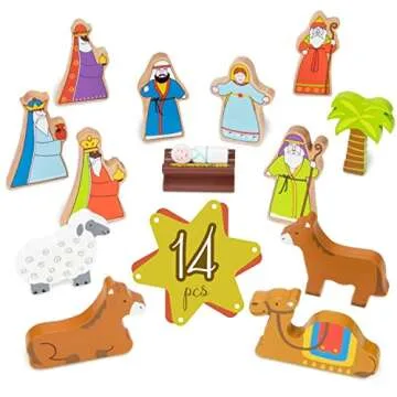 Imagination Generation - Nativity Set for Kids - Nativity Scene, Wooden Toys Playset with Baby Jesus, Angels, Three Kings, Mary and Joseph Figurines for Kids - 15 Pcs