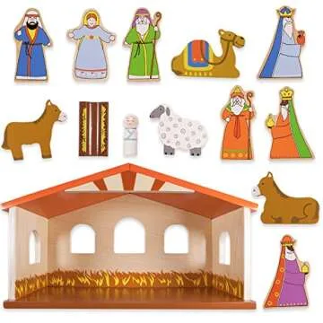 Imagination Generation - Nativity Set for Kids - Nativity Scene, Wooden Toys Playset with Baby Jesus, Angels, Three Kings, Mary and Joseph Figurines for Kids - 15 Pcs