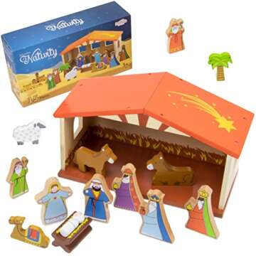 Imagination Generation - Nativity Set for Kids - Nativity Scene, Wooden Toys Playset with Baby Jesus, Angels, Three Kings, Mary and Joseph Figurines for Kids - 15 Pcs