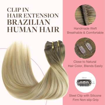 GOO GOO Clip in Hair Extensions Real Human Hair, Remy Human Hair Extensions Clip ins for Women, Natural Human Hair, 20inch 120g 7Pcs, 5A/90/16F Bahamian Balayage
