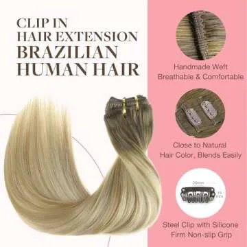 GOO GOO Clip in Hair Extensions Real Human Hair, Remy Human Hair Extensions Clip ins for Women, Natural Human Hair, 20inch 120g 7Pcs, 5A/90/16F Bahamian Balayage
