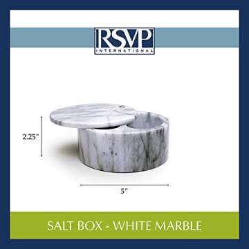 RSVP International Dual Compartment Box | Chic & Modern Herb Container | 10 Ounces Total | Swivel Top Protects Salts | Beautiful, Solid Marble, 5", White