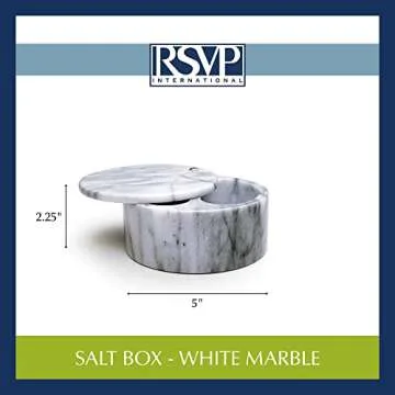RSVP International Dual Compartment Box | Chic & Modern Herb Container | 10 Ounces Total | Swivel Top Protects Salts | Beautiful, Solid Marble, 5", White