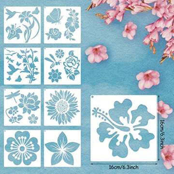 16 Pieces Stencil for Painting Sunflower Butterfly Floral Stencil Spring Summer Large Reusable Hummi...