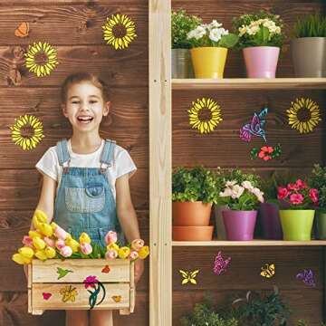 16 Pieces Stencil for Painting Sunflower Butterfly Floral Stencil Spring Summer Large Reusable Hummingbird Painting Templates and Metal Open Ring for DIY Craft on Wood Wall Home Decor(6.3 x 6.3 Inch)