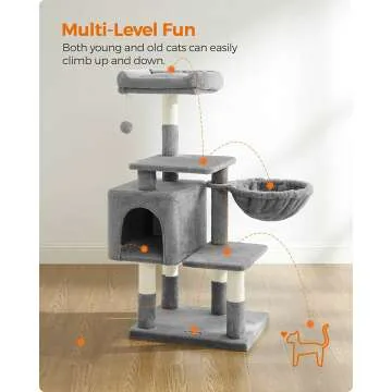 FEANDREA Cat Tree with Cave & Lounger – Light Gray