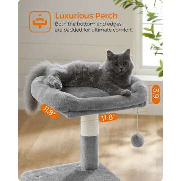 FEANDREA Cat Tree with Cave & Lounger – Light Gray