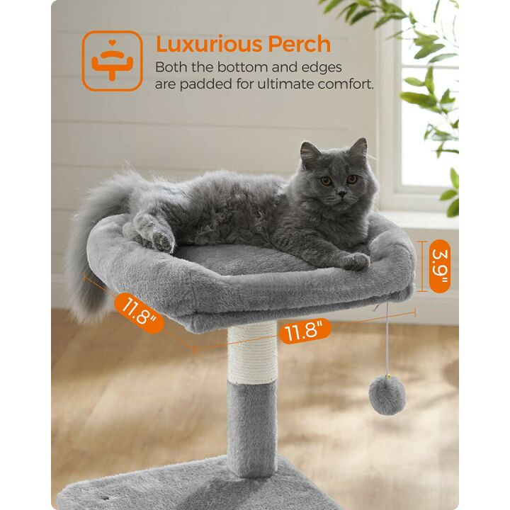 FEANDREA Cat Tree with Cave & Lounger – Light Gray