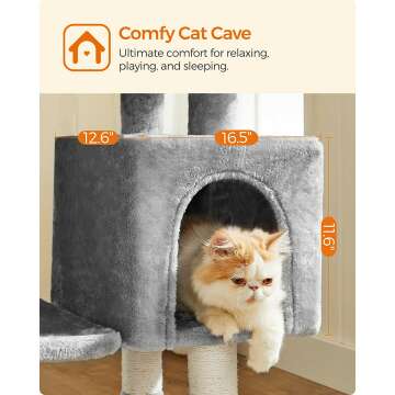 FEANDREA Cat Tree with Cave & Lounger – Light Gray