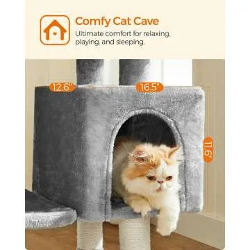 FEANDREA Cat Tree with Cave & Lounger – Light Gray