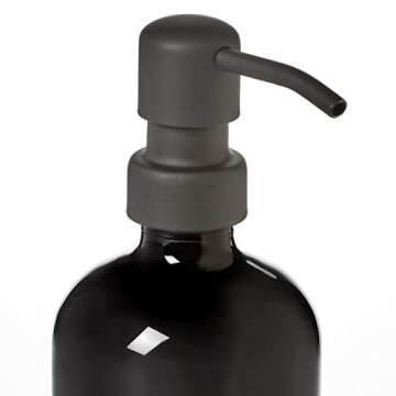 Black Soap Dispenser with Metal Pump and Coaster for Non Slip Bottom - 16oz Glass Bottle for Liquid Soap, Lotion or Shampoo by Industrial Rewind (Black Pump)