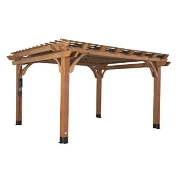 Backyard Discovery Beaumont 14' x 12' Traditional Cedar Wood Pergola Kit with Trellis Roof, All-Seas...