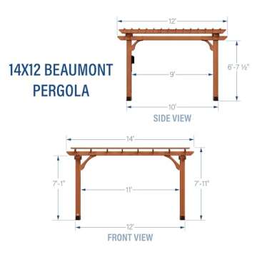Backyard Discovery Beaumont 14' x 12' Traditional Cedar Wood Pergola Kit with Trellis Roof, All-Season Durability, High-Wind Rating, PowerPort, Shade for Outdoor Patio, Deck, Garden, and Entertaining