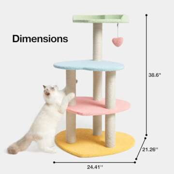 VETRESKA Cat Tree Cat Tower 38.6'' for Indoor Cats with Sisal Covered Scratching Posts and Sweethear...