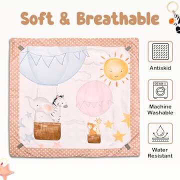 6-in-1 Baby Play Gym Activity Center, Portable Baby Activity Mat with 6 Removable Toys for Motor Skills & Sensory Development, Baby Tummy Time Play Mat for 0-18 Months, Easy Clean & Assemble (Brown)