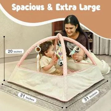6-in-1 Baby Play Gym Activity Center, Portable Baby Activity Mat with 6 Removable Toys for Motor Skills & Sensory Development, Baby Tummy Time Play Mat for 0-18 Months, Easy Clean & Assemble (Brown)