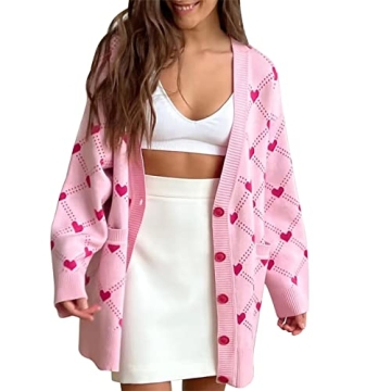 Chunky Knit Heart Cardigan - Stylish Women's Long Sleeve Open Front Sweater