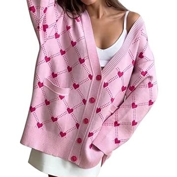 Women's Chunky Knit Heart Cardigan Long Sleeve Open Front