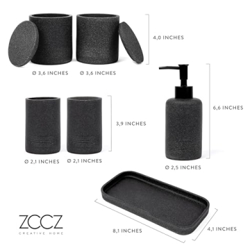 ZCCZ Black Bathroom Accessories Set for Stylish Organization