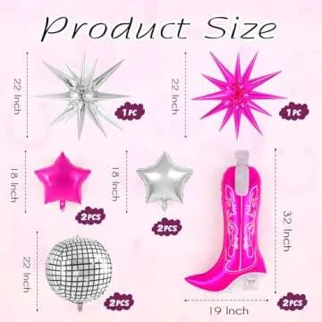 10 Pcs Cowgirl Balloons Set - Pink Boot and Disco Themes
