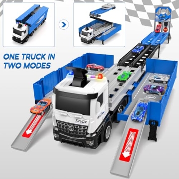 Carrier Truck Race Track Toddlers Toys, Foldable 3 Layer Car Race Track Playset, Toy Truck Transport Car Carrier & 8 Race Cars, Truck Car Kids Toys Xmas Gifts for Age 3 4 5 6+ Years Old Boys Girls