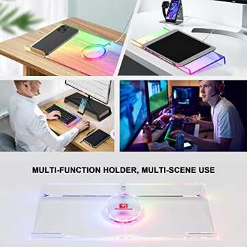 SELORSS Acrylic Computer Keyboard Holder,366 Kinds RGB Compact Keyboard Tray,Gaming Keyboard USB Interface Titled Keyboard Stand Ergonomic Typing,Clear Keyboard Riser for Office Desk,PC,Gaming.