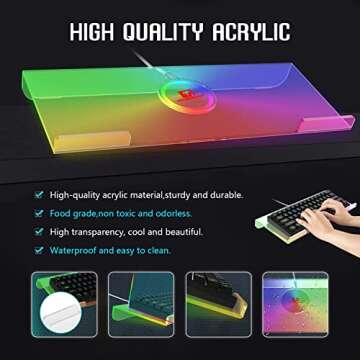 SELORSS Acrylic Computer Keyboard Holder,366 Kinds RGB Compact Keyboard Tray,Gaming Keyboard USB Interface Titled Keyboard Stand Ergonomic Typing,Clear Keyboard Riser for Office Desk,PC,Gaming.