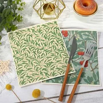 Whaline William Morris Swedish Kitchen Dishcloth Vintage Floral Absorbent Cotton Kitchen Towel Colorful Flower Dish Towel for Party Home Housewarming Cleaning Counter Wipes, 7 x 8 Inch, 6Pcs