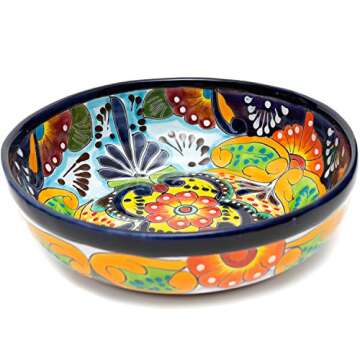 Mexican Talavera Pottery Large Serving Bowl, Handpainted Ceramic Pasta Bowl, Fruit Bowl, Hand Crafted Decorative Bowl for Salad Party Serving Bakeware Handmade Mexico Kitchen Art Unique Gift Platter
