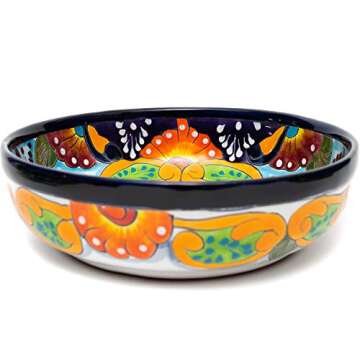 Mexican Talavera Pottery Large Serving Bowl, Handpainted Ceramic Pasta Bowl, Fruit Bowl, Hand Crafted Decorative Bowl for Salad Party Serving Bakeware Handmade Mexico Kitchen Art Unique Gift Platter