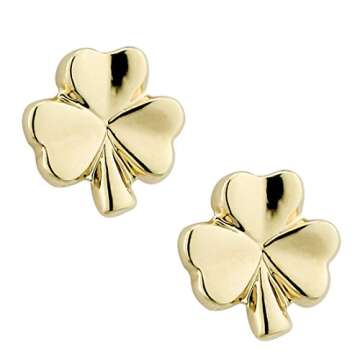 Solvar Small Shamrock Earrings Studs Yellow Gold Plated Made in Ireland