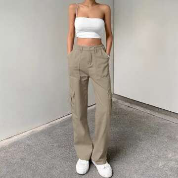 Cargo Pants Women High Waisted Baggy Casual Pants with Pockets Straight Wide Leg Trousers Y2K Pants