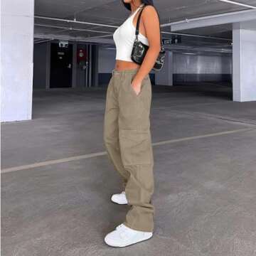 Cargo Pants Women High Waisted Baggy Casual Pants with Pockets Straight Wide Leg Trousers Y2K Pants