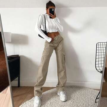 Cargo Pants Women High Waisted Baggy Casual Pants with Pockets Straight Wide Leg Trousers Y2K Pants